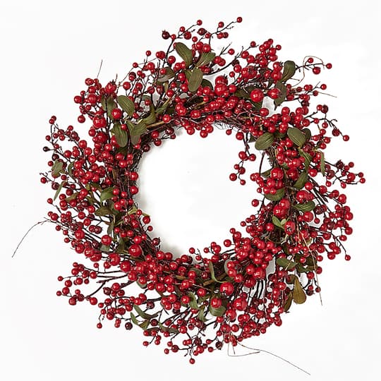Worth Imports 22" Red Holly Berry and Green Leaves Artificial Christmas Wreath on Natural Twig Base